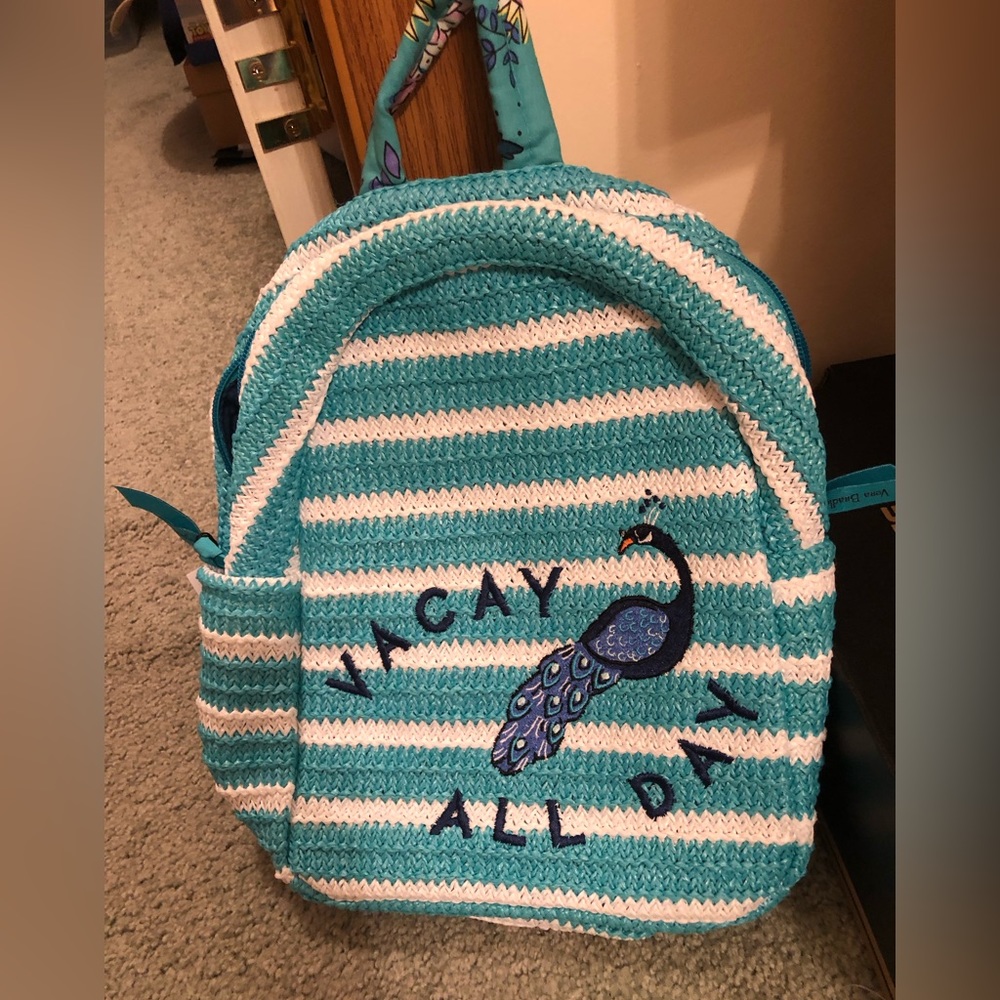 Vera Bradley straw compact backpack peacock garden